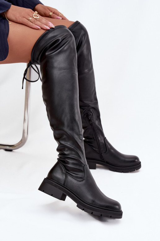 damskie kozaki za kolano z modnymi detalami w kolorze czarnym Rylissa
