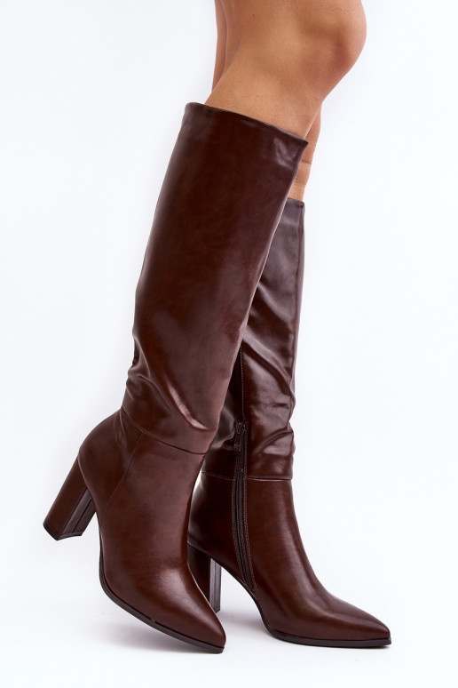 Brown knee-high women's heeled boots Fiminna