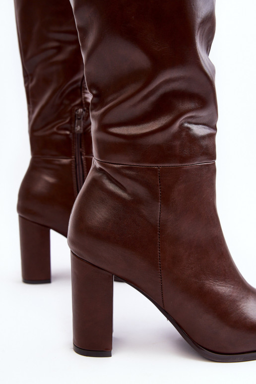 Brown knee-high women's heeled boots Fiminna