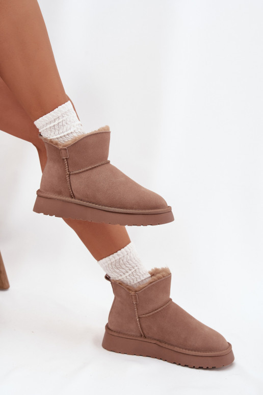 Sand-colored snow boots made of faux suede with insulation and fur lining Vinceza 97961