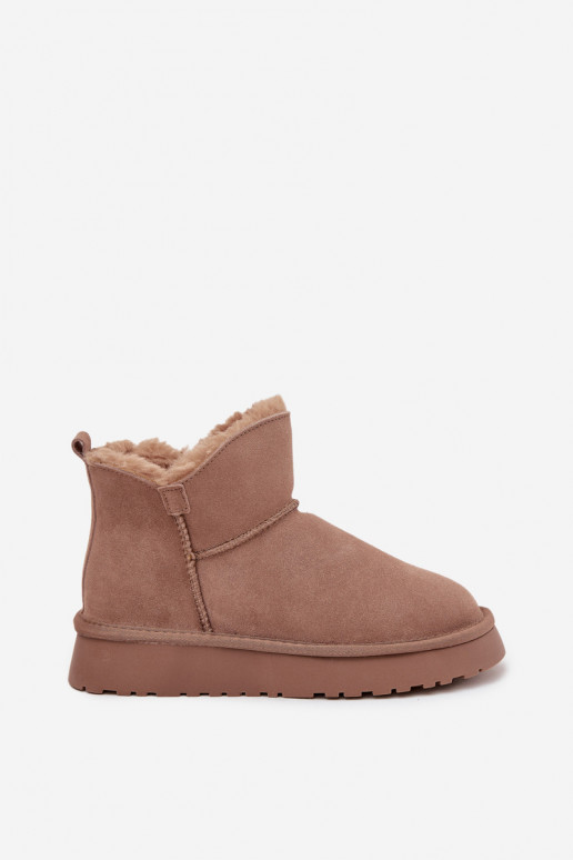 Sand-colored snow boots made of faux suede with insulation and fur lining Vinceza 97961