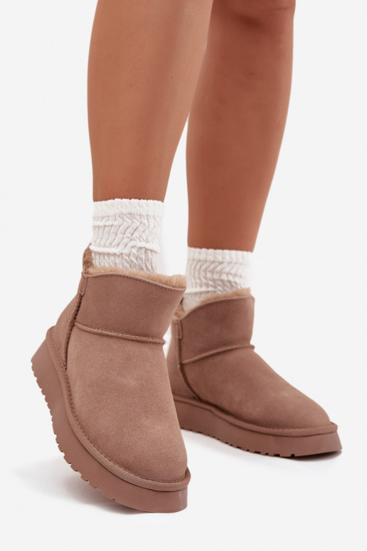 Sand-colored snow boots made of faux suede with insulation and fur lining Vinceza 97961