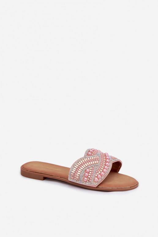 Pink decorated slippers with wide heels Dovima