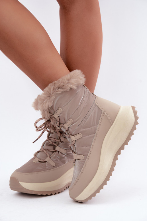Sand-colored snow boots with platform and fur Big Star UU274221