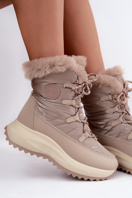 Sand-colored snow boots with platform and fur Big Star UU274221