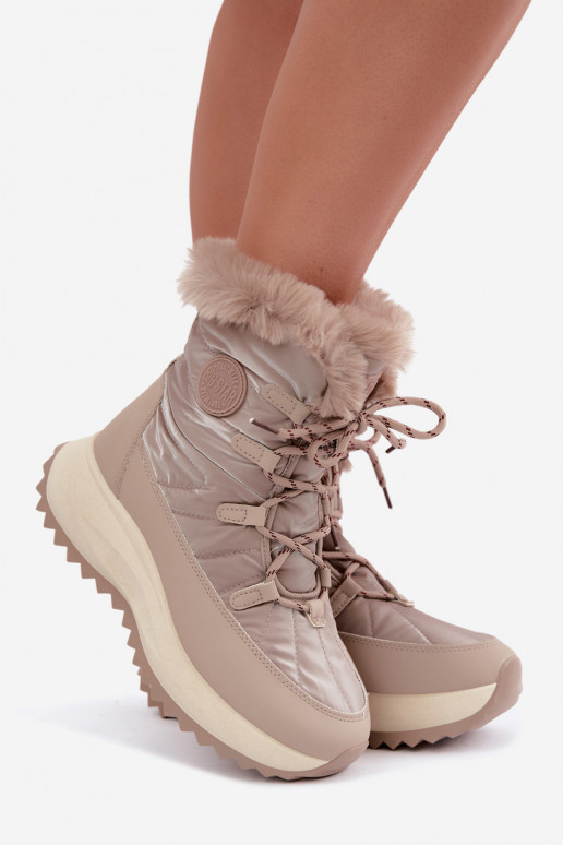 Sand-colored snow boots with platform and fur Big Star UU274221