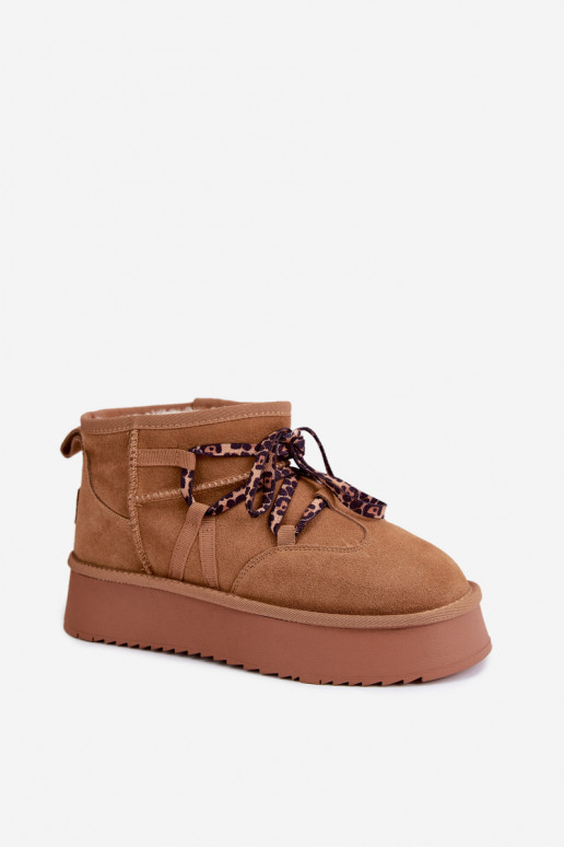 Brown faux suede snow boots with platform and stylish details GOE UU2N4920