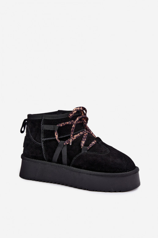 Black faux suede snow boots with platform and stylish details GOE UU2N4919