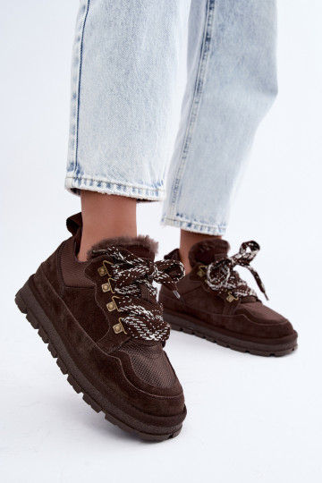 Snow boots with laces faux suede GOE UU2N4921 CzekoladoĮe