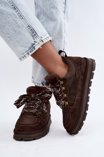 Snow boots with laces faux suede GOE UU2N4921 CzekoladoĮe 2