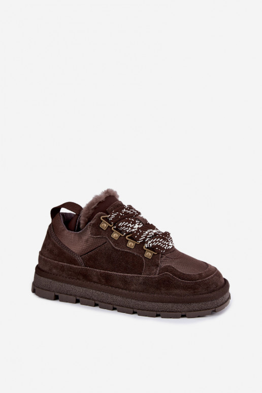 Snow boots with laces faux suede GOE UU2N4921 CzekoladoĮe