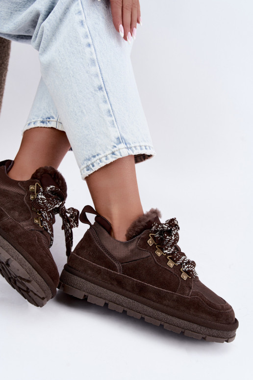 Snow boots with laces faux suede GOE UU2N4921 CzekoladoĮe