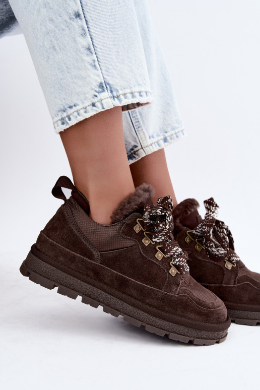 Snow boots with laces faux suede GOE UU2N4921 CzekoladoĮe