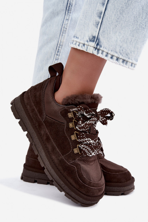 Snow boots with laces faux suede GOE UU2N4921 CzekoladoĮe