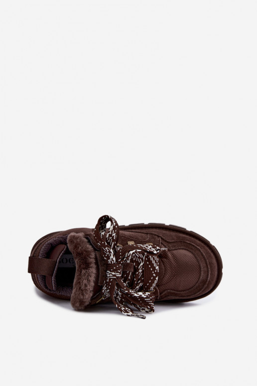 Snow boots with laces faux suede GOE UU2N4921 CzekoladoĮe