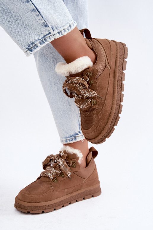 Brown snow boots with laces faux suede GOE UU2N4922