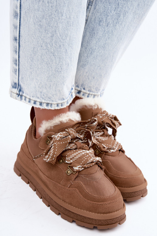 Brown snow boots with laces faux suede GOE UU2N4922
