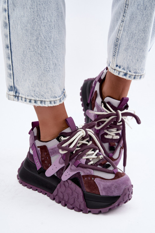 Purple faux suede sneakers with platform GOE UU2N4016