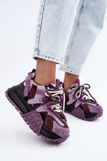 Purple faux suede sneakers with platform GOE UU2N4016 2