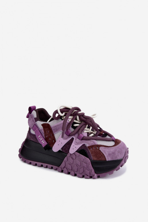 Purple faux suede sneakers with platform GOE UU2N4016