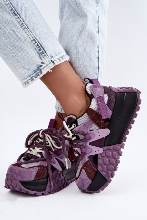Purple faux suede sneakers with platform GOE UU2N4016