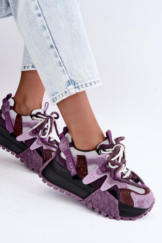 Purple faux suede sneakers with platform GOE UU2N4016