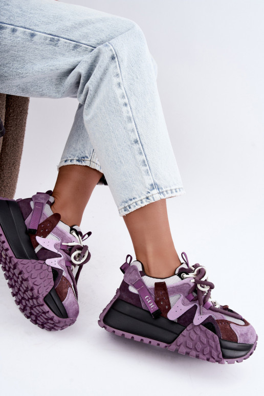 Purple faux suede sneakers with platform GOE UU2N4016