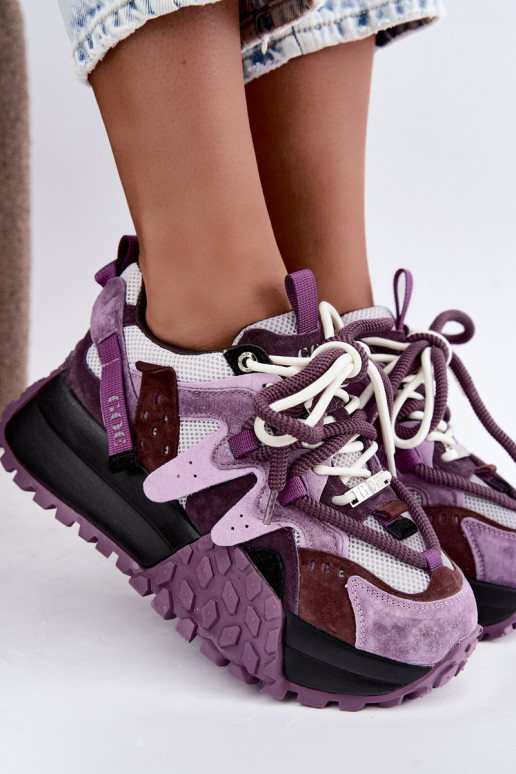 Purple faux suede sneakers with platform GOE UU2N4016