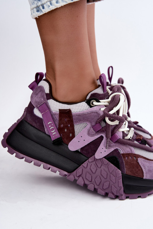 Fioletowe sneakersy z sztucznego zamszu z platformą GOE UU2N4016