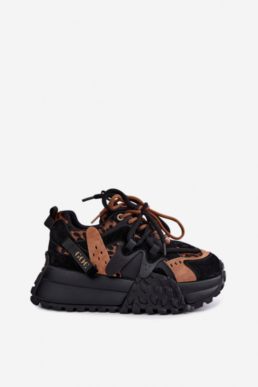 Czarne sneakersy z sztucznego zamszu z platformą i detalami w panterkę GOE UU2N4017
