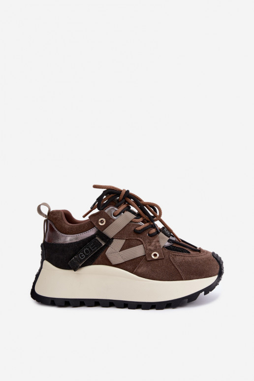 Brown faux suede sneakers with platform GOE UU2N4001