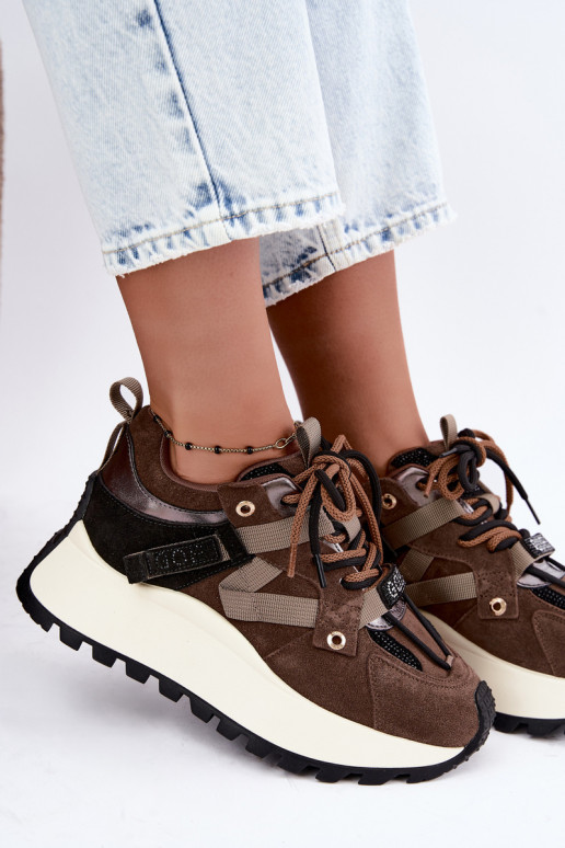 Brown faux suede sneakers with platform GOE UU2N4001
