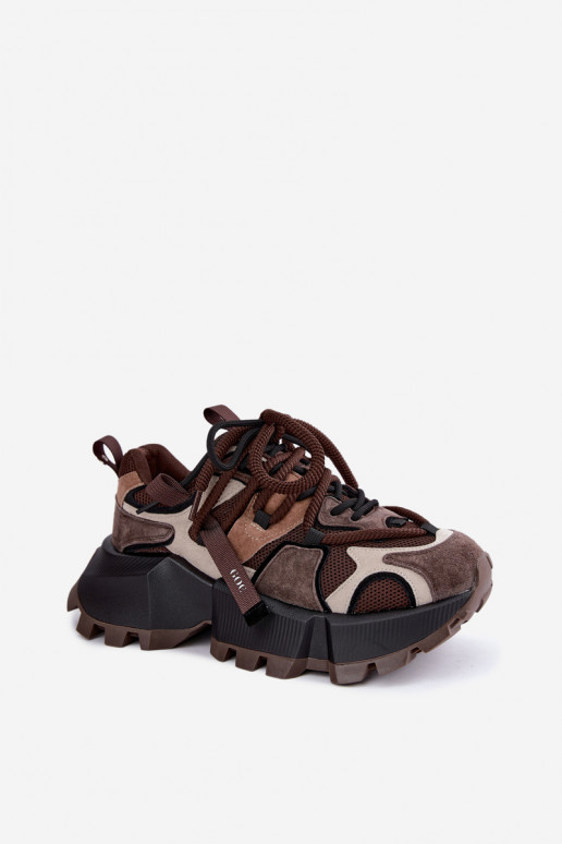 Brown faux suede sneakers with platform and double laces GOE UU2N4012