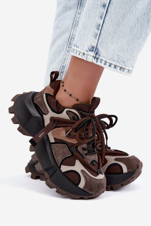 Brown faux suede sneakers with platform and double laces GOE UU2N4012