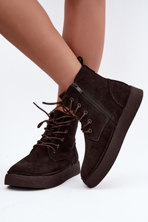 Insulated faux suede ankle boots Sergio Leone BT-30 CzekoladoĮe