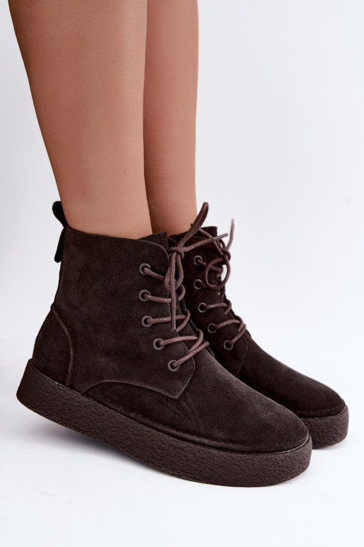 Insulated faux suede ankle boots Sergio Leone BT-30 CzekoladoĮe