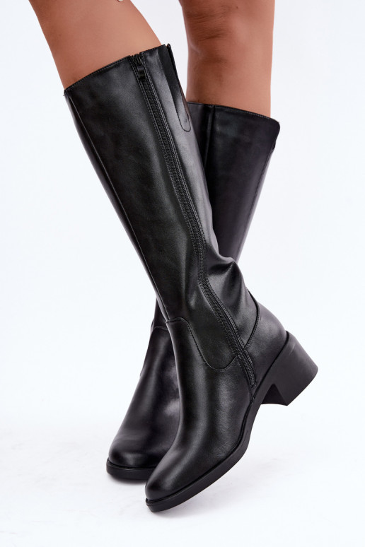 Insulated black leather knee-high boots Klocke Sergio Leone KZ-17
