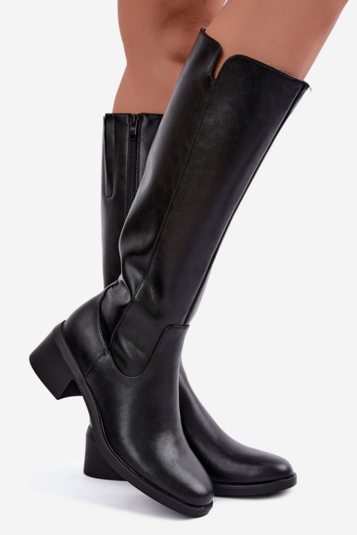 Insulated black leather knee-high boots Klocke Sergio Leone KZ-17