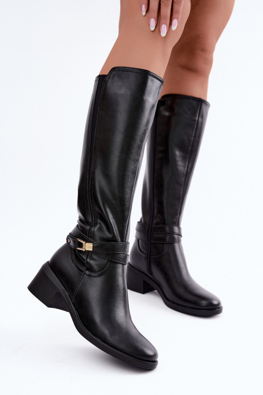 Warm leather knee-high boots with decorated heels Sergio Leone KZ-13 black