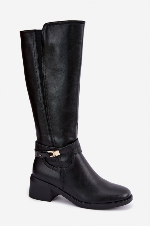 Warm leather knee-high boots with decorated heels Sergio Leone KZ-13 black