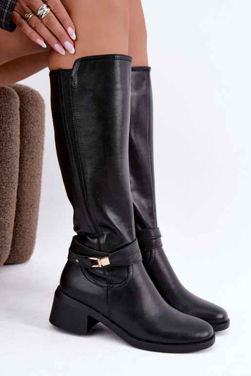 Warm leather knee-high boots with decorated heels Sergio Leone KZ-13 black