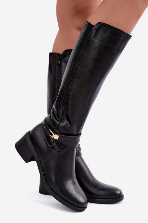 Warm leather knee-high boots with decorated heels Sergio Leone KZ-13 black