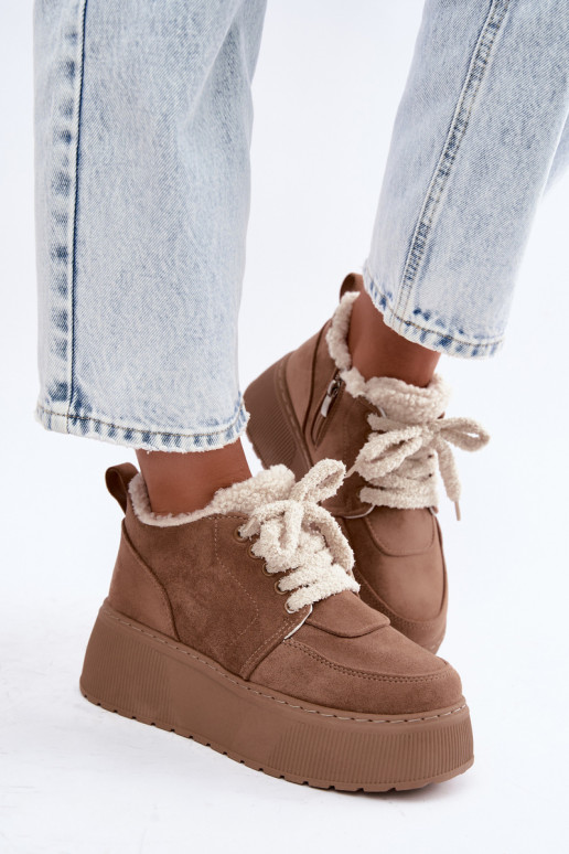 Women's snow boots with platform and fur Luma sand