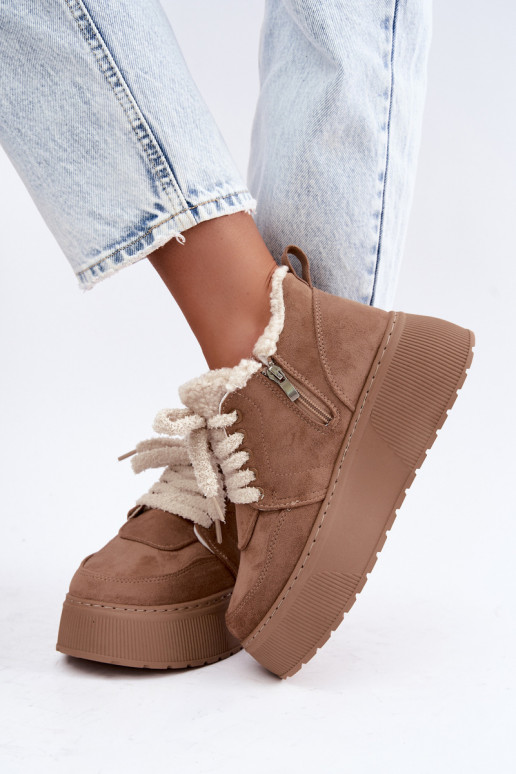 Women's snow boots with platform and fur Luma sand