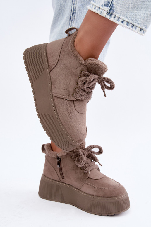 Women's snow boots with platform and fur Luma clay