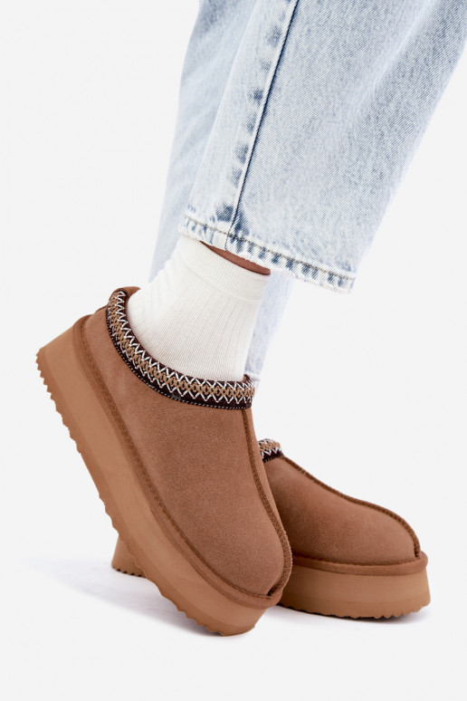 Faux suede snow boots with decorative stripe Vinceza 97972 brown