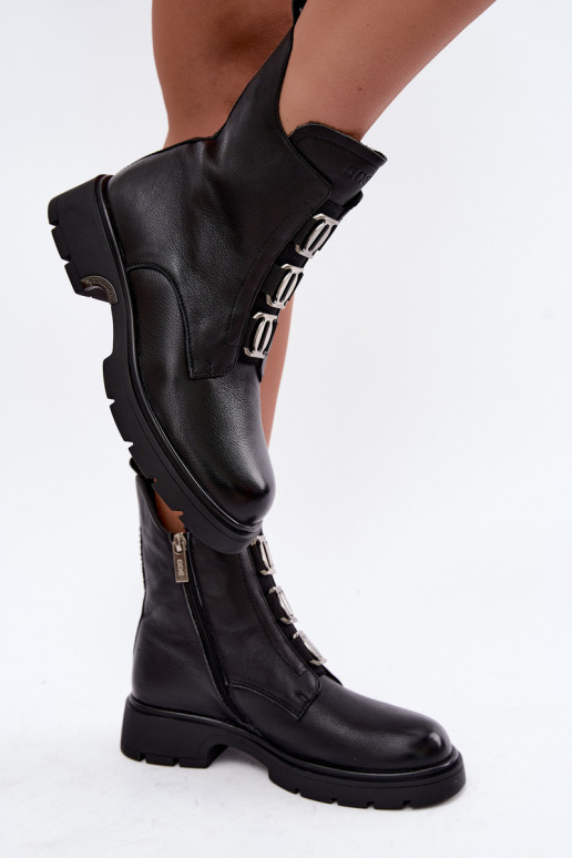 Warm leather ankle boots with elegant details GOE UU2N4138 black