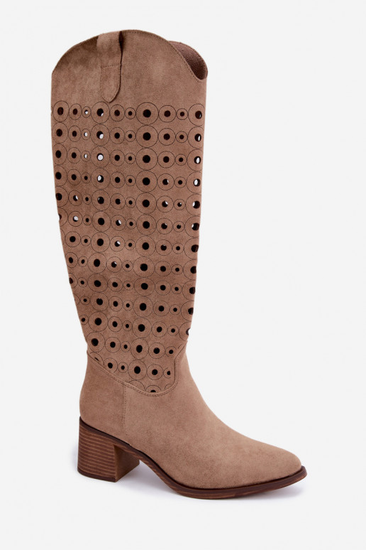 Knee-high boots with perforated elements Kireya brown