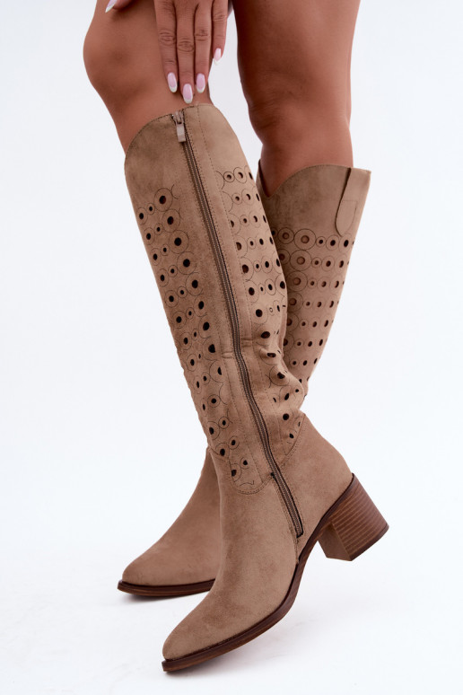 Knee-high boots with perforated elements Kireya brown
