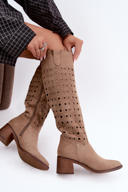 Knee-high boots with perforated elements Kireya brown